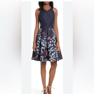 Ted Baker London Navy and White Floral A-Line Skirt